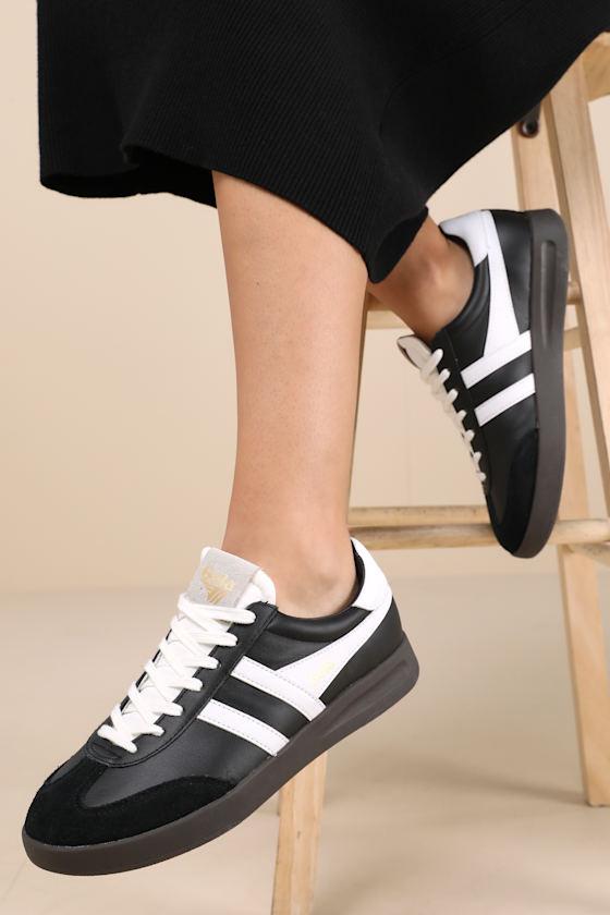 Cyclone Black and White Leather Lace-Up Sneakers Product Image