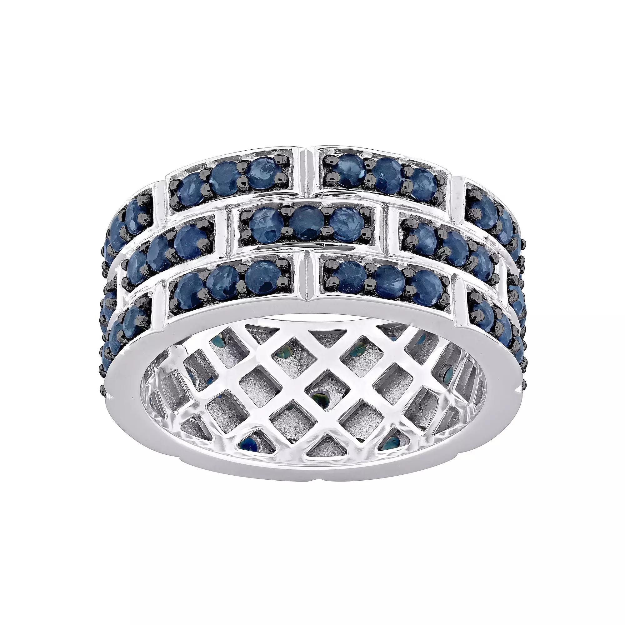 Stella Grace 14k White Gold Blue Sapphire Triple Band Ring, Women's,  Product Image