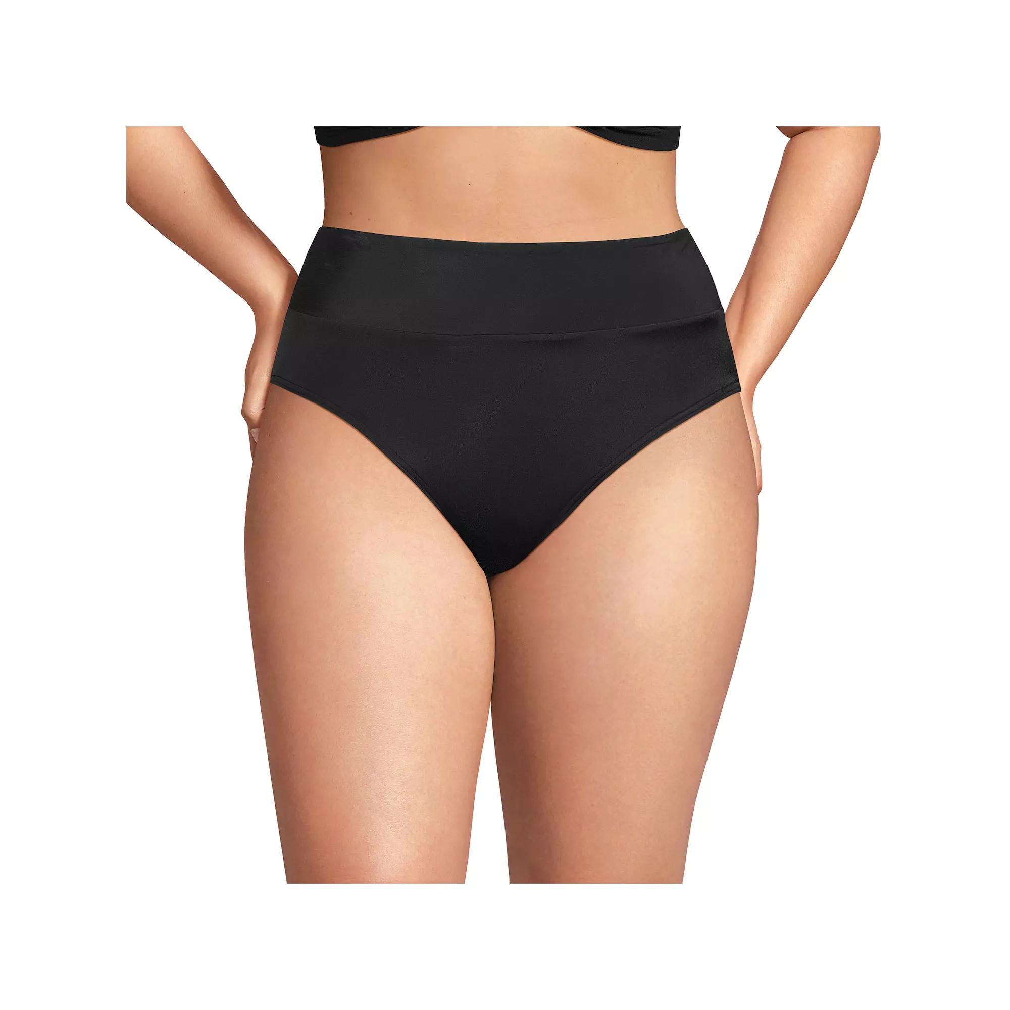 Plus Size Lands' End Size Tugless High Waisted Bikini Bottoms, Women's, Size: 24 W, Black Product Image