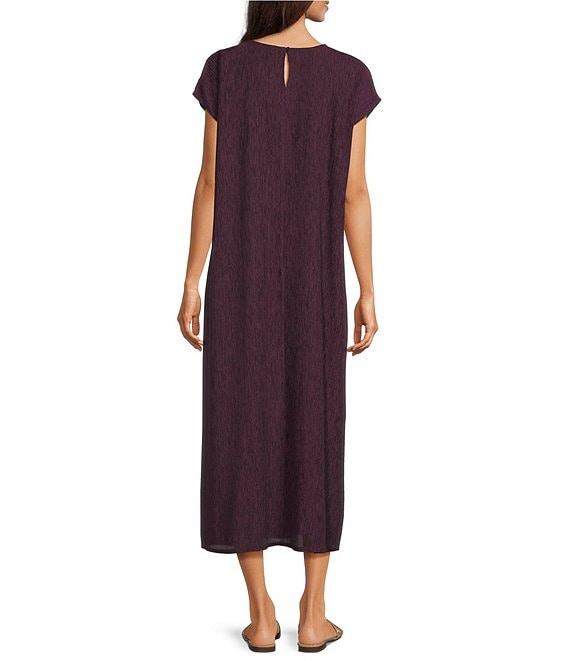 Eileen Fisher Crinkle Plisse Round Neck Cap Sleeve Midi Dress Product Image