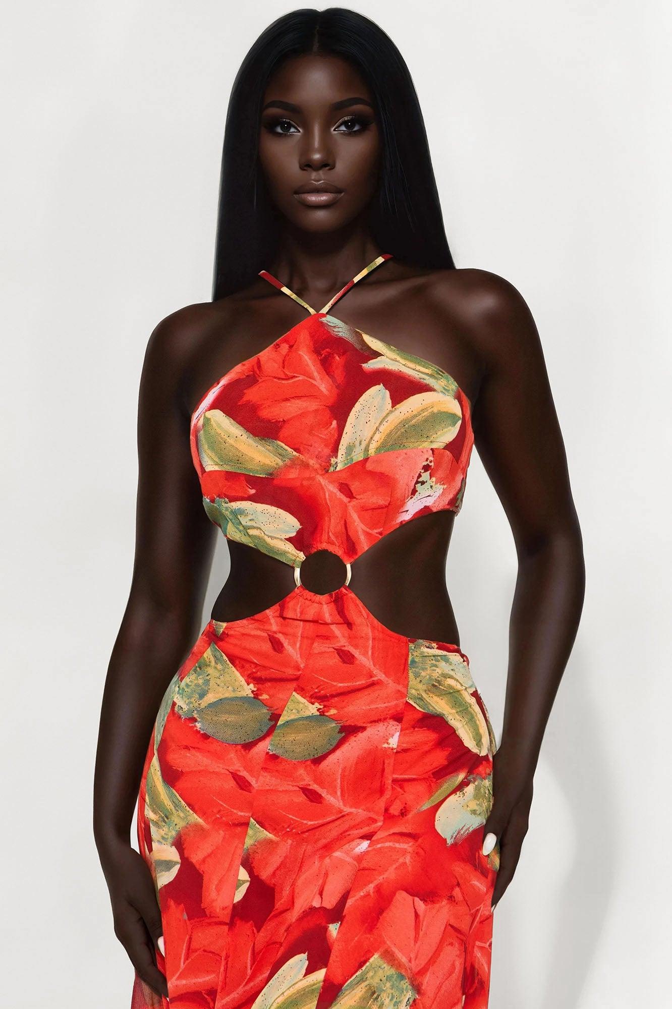 Always On Vacation Tropical Chiffon Maxi Dress - Red/combo Female Product Image