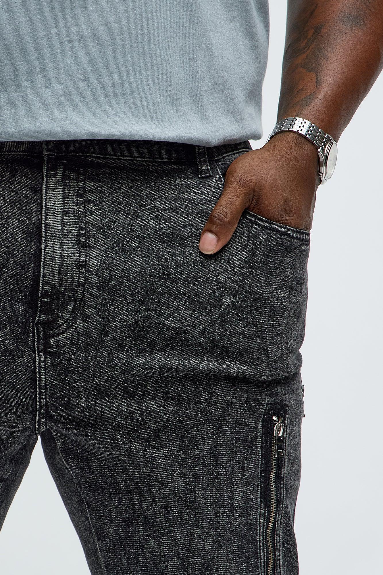 Up And Down Zipper Slim Jeans - Black Wash Product Image