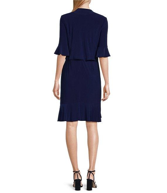 Le Bos Sequin Trim Crew Neck 3/4 Bell Sleeve Ruffle Tiered 2-Piece Jacket Dress Product Image