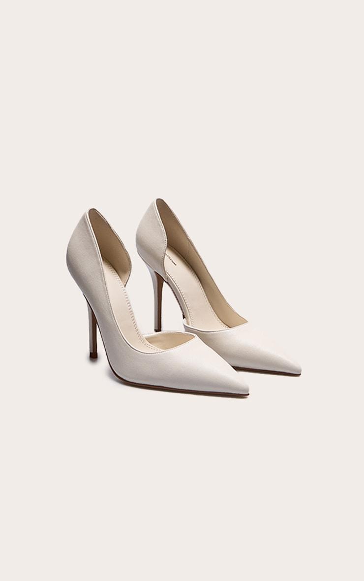 Cream Pu Point Toe Curve Cut Out High Heel Courts Product Image