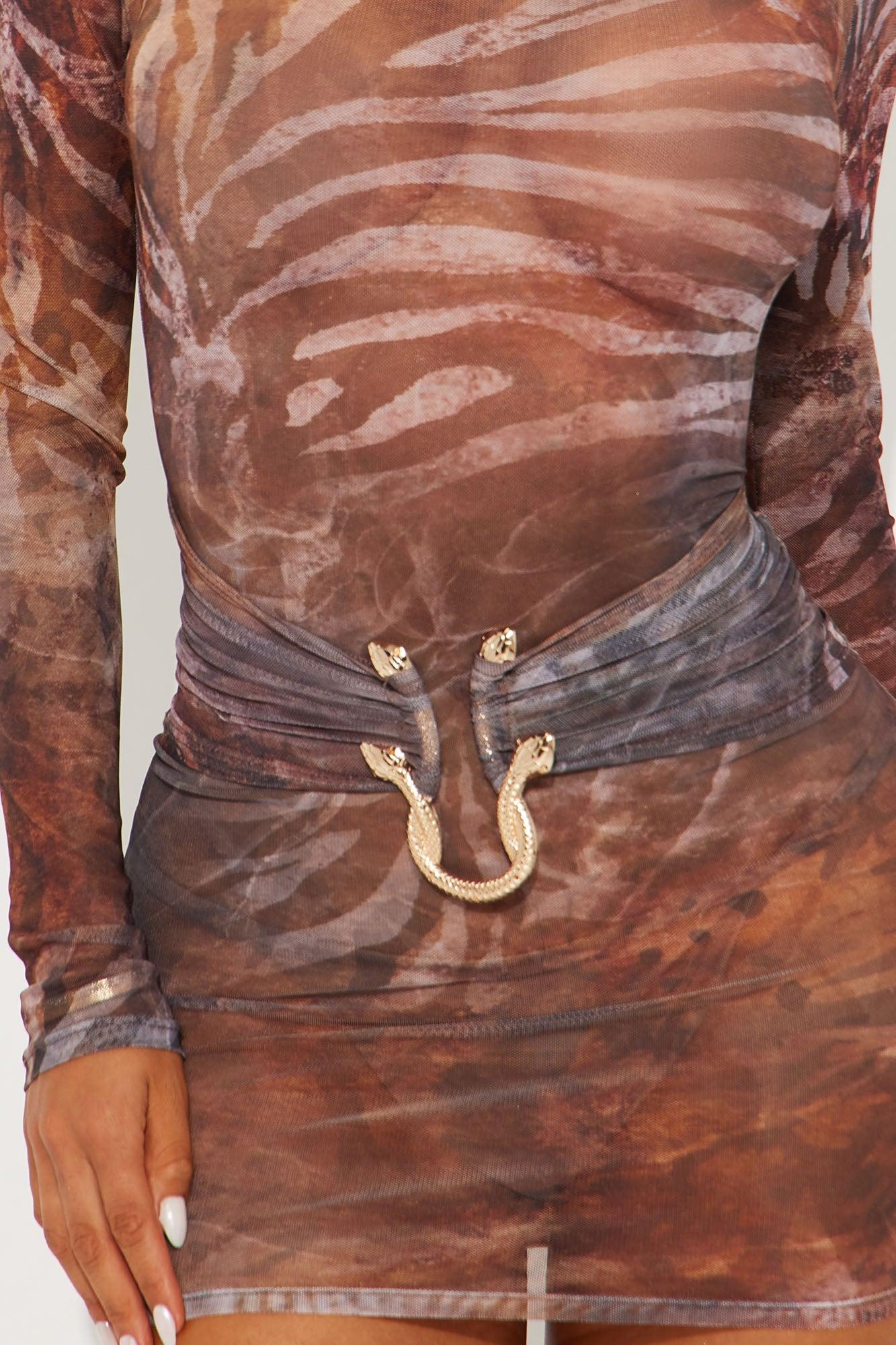 Wild Instincts Mesh Mini Dress - Brown Combo Female Product Image