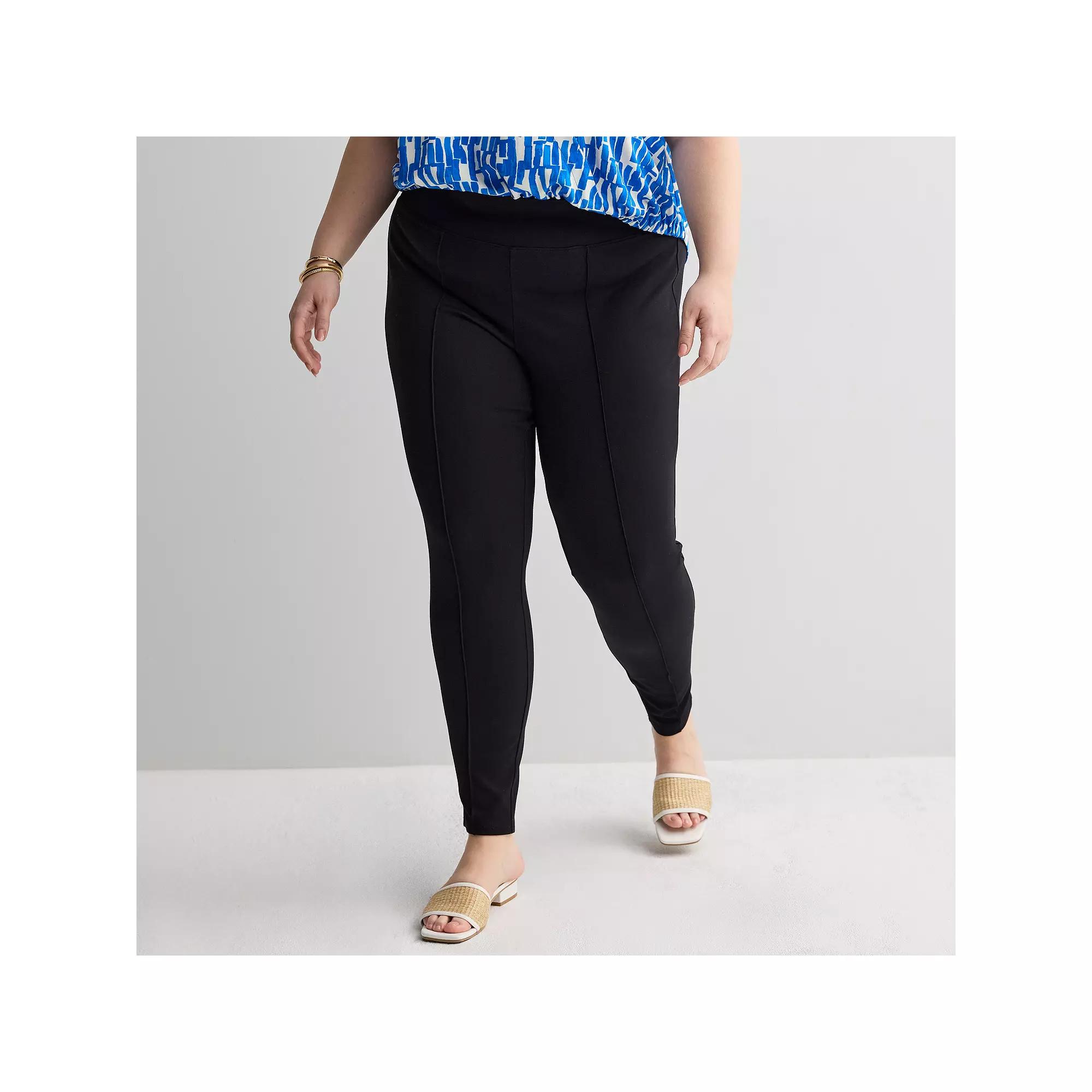 Plus Size Nine West Seamed Tummy-Control Ponte Leggings, Women's, Size: 0X, Black Product Image