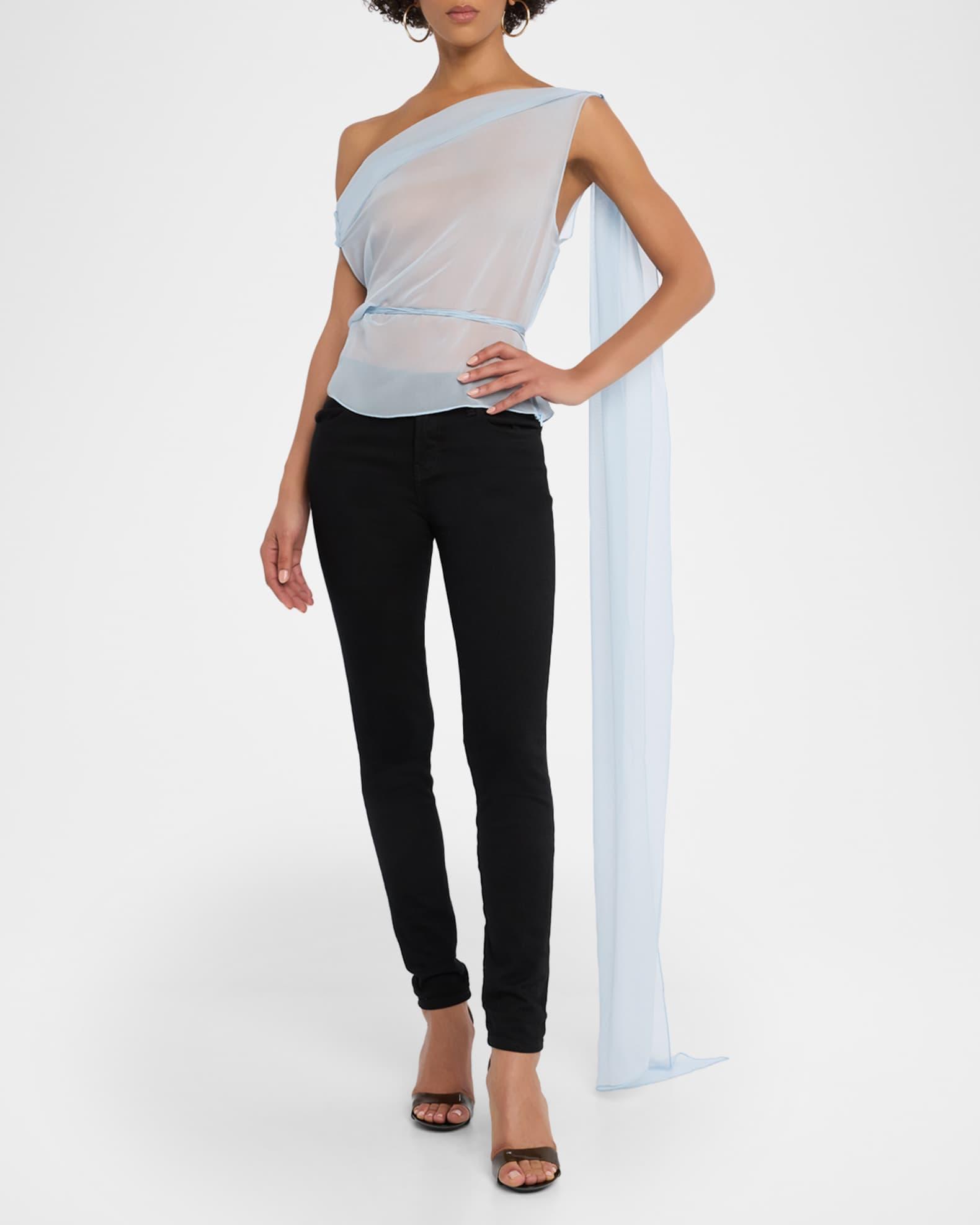 Off-The-Shoulder Drape Silk Chiffon Top Product Image