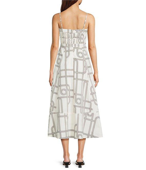 Le' AL.X Knot Print Woven Ruched Straight Keyhole Neck Spaghetti Strap A-Line Midi Coordinating Dress Product Image