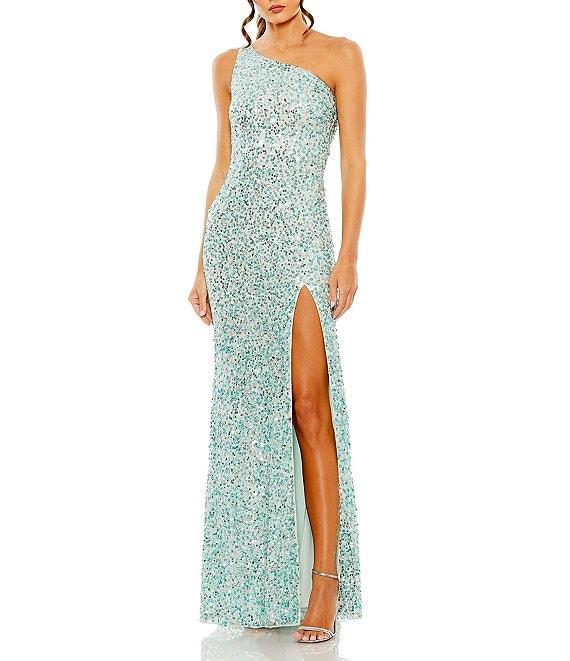 Mac Duggal One Shoulder Front Slit Sequin Column Gown Product Image
