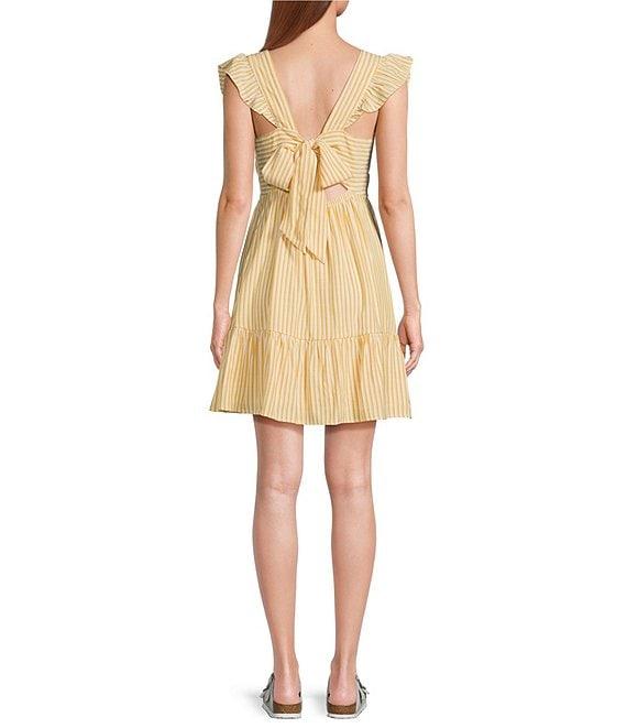 Skies Are Blue Stripe Print V-Neck Cap Sleeve Ruffle Mini Dress Product Image