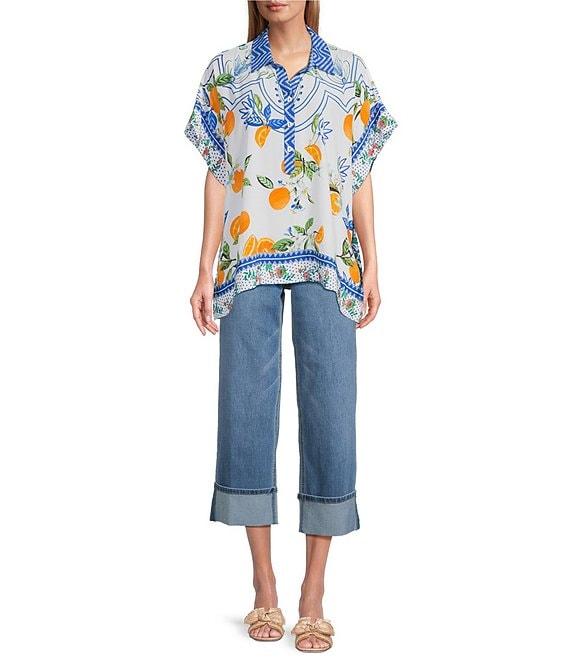 John Mark Tropical Point Collar Short Sleeve Wide Tunic Product Image