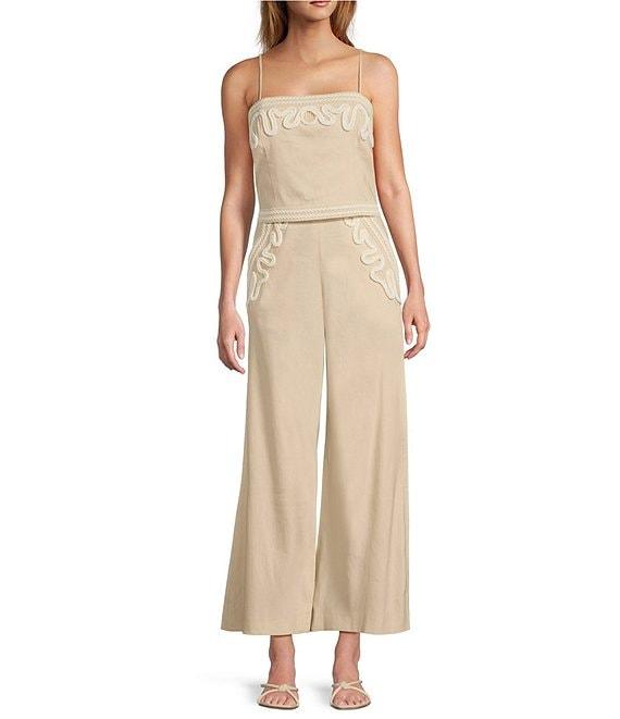 Antonio Melani Coordinating Cameron Embroidered Linen Blend Wide Leg Pants Product Image