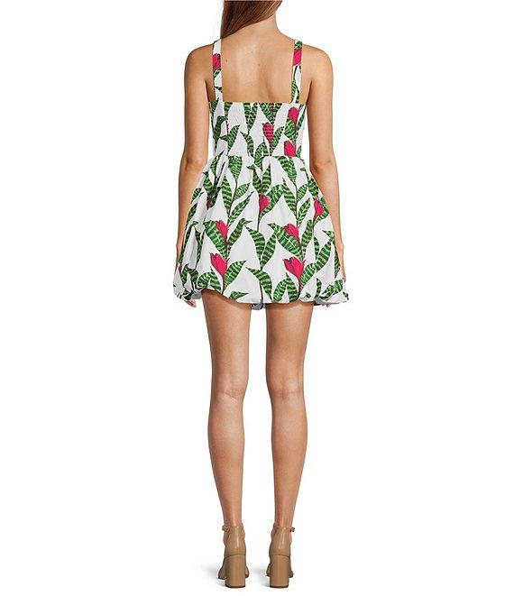 Layered With Love Poplin Floral Print Square Neck Sleeveless Bubble Hem A-Line Mini Dress Product Image
