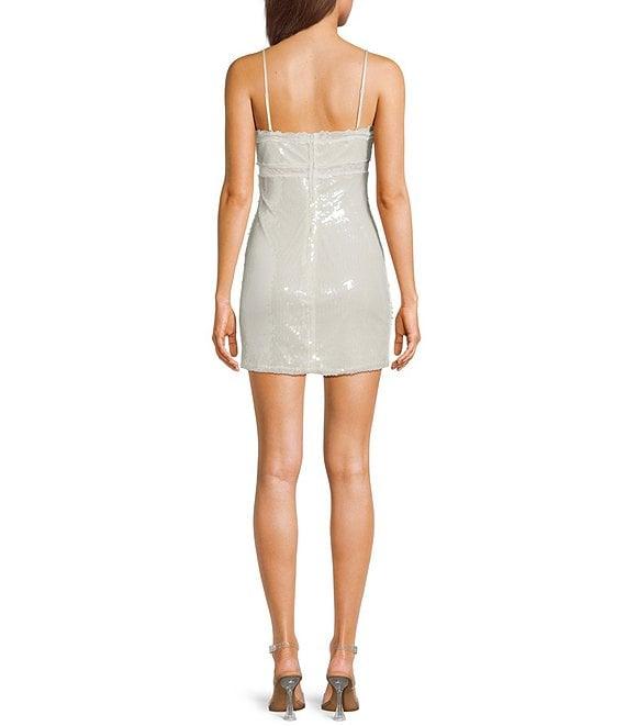 B. Darlin Sequin Lace Trim V-Neck Spaghetti Strap Dress Product Image