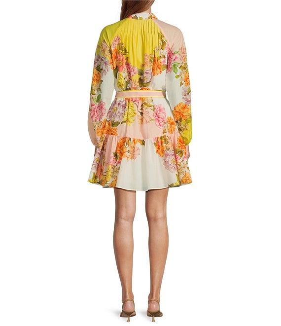 Antonio Melani Brynn Floral Print Dress Mock Neck Long Sleeve Self-Tie Button Front Dress Product Image