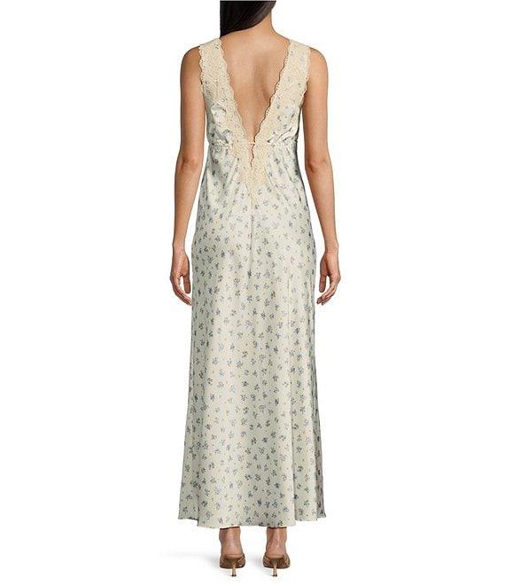 Rumored Satin Floral Print Plunging V-Neck Venice Maxi Dress Product Image