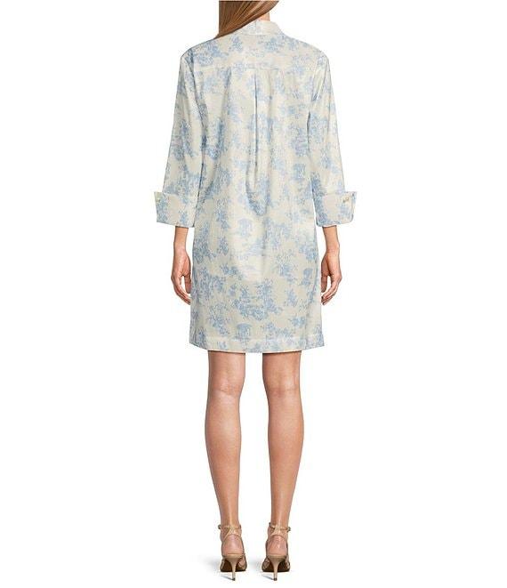 Preston & York Thea Printed Taffeta 3/4 Sleeve Point Collar Dress Product Image