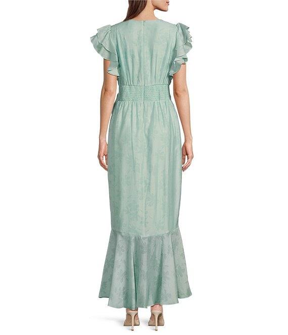 Moda Tara V-Neck Short Sleeve Floral Organza Dress Product Image