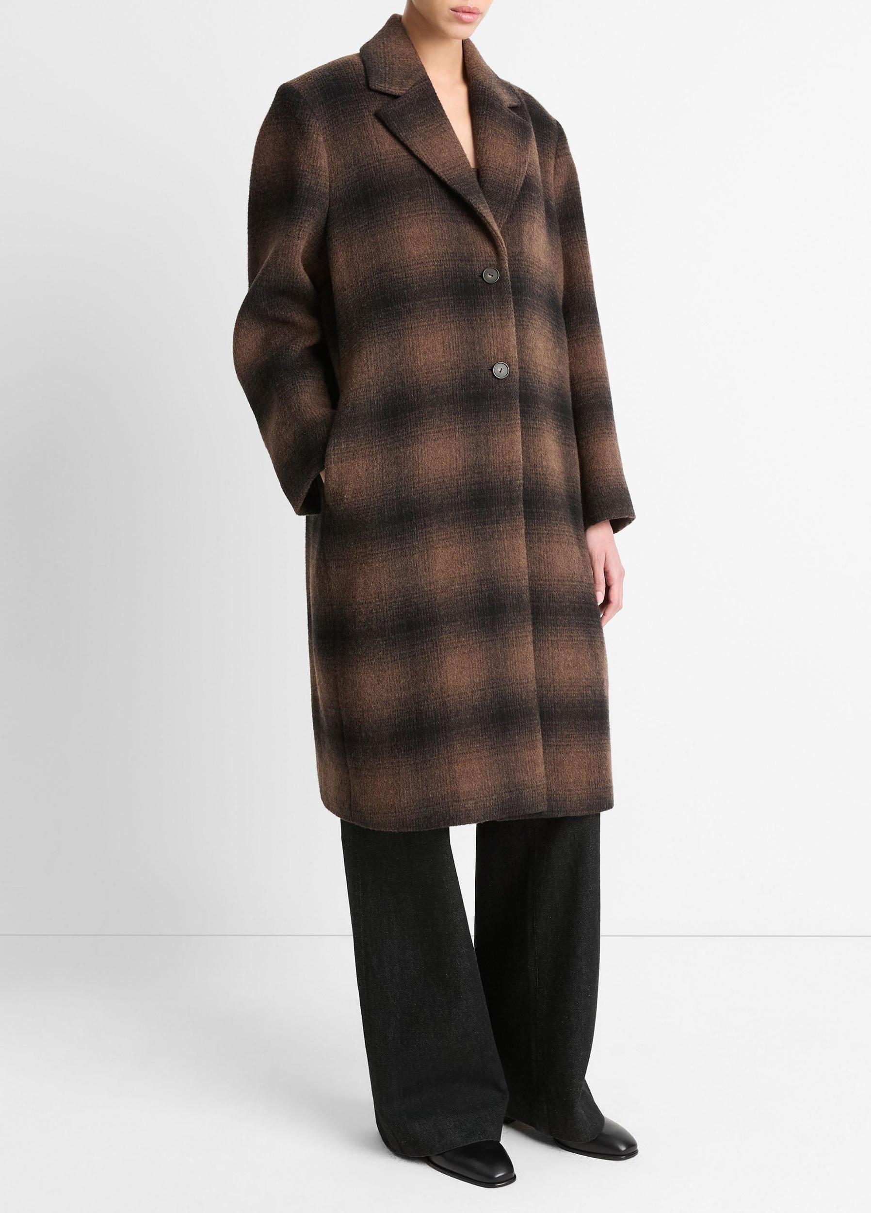 Shadow Plaid Italian Wool-Blend Car Coat Product Image
