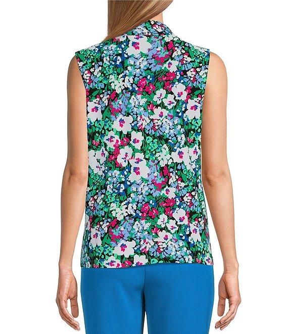Kasper Floral Print Knot Neck Sleeveless Knit Top Product Image