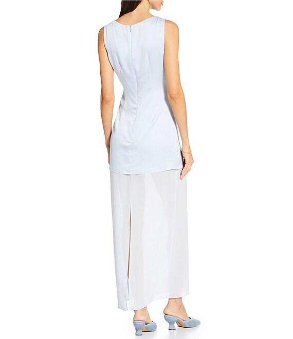 Gianni Bini x Sydney Silverman The Sabrina Satin Drop Waist Boat Neck Sheer Chiffon Sleeveless Dress Product Image