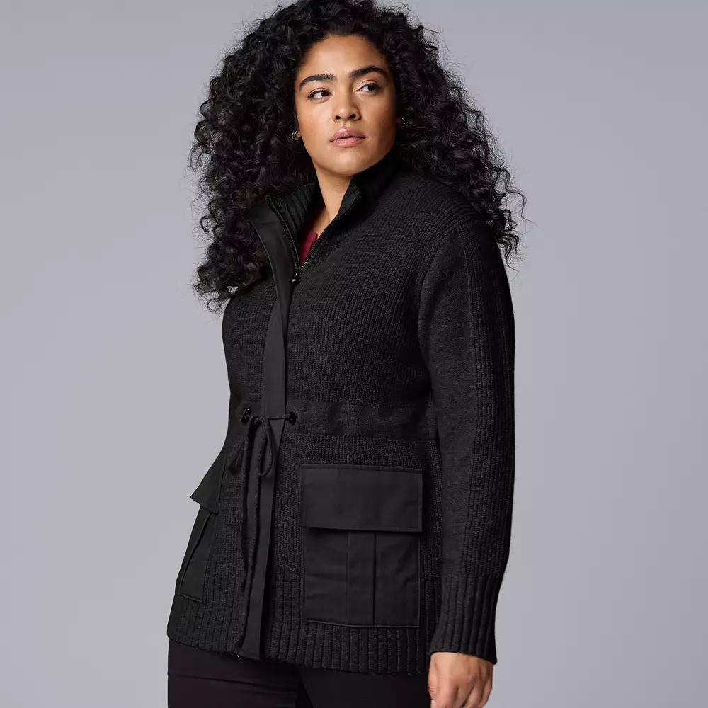 Plus Size Simply Vera Vera Wang Knitted Sweater Jacket, Women's, Size: 0X, Black Product Image