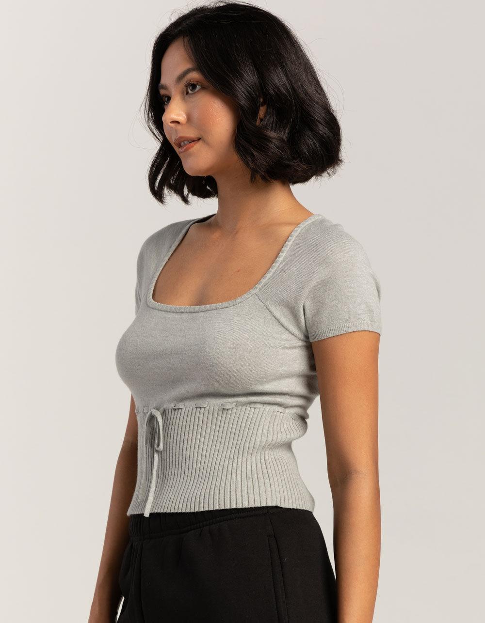 RSQ Womens Ribbon Rib Sweater - HEATHER GRAY Product Image