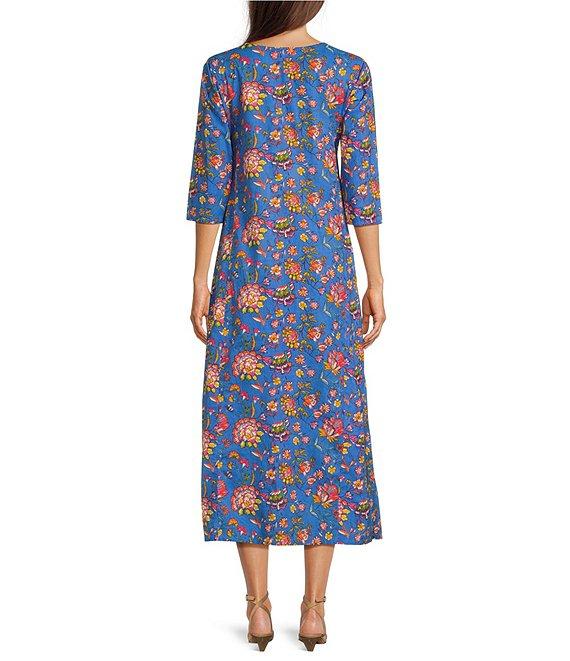 Ro's Garden Blair Woven Floral Print Scoop Neck Bracelet Sleeve Button Front Midi Dress Product Image