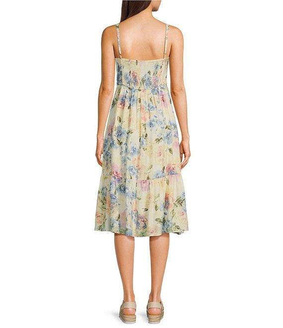 I.N. San Francisco Floral Print Sweetheart Neck Corset Smocked Back Midi Dress Product Image