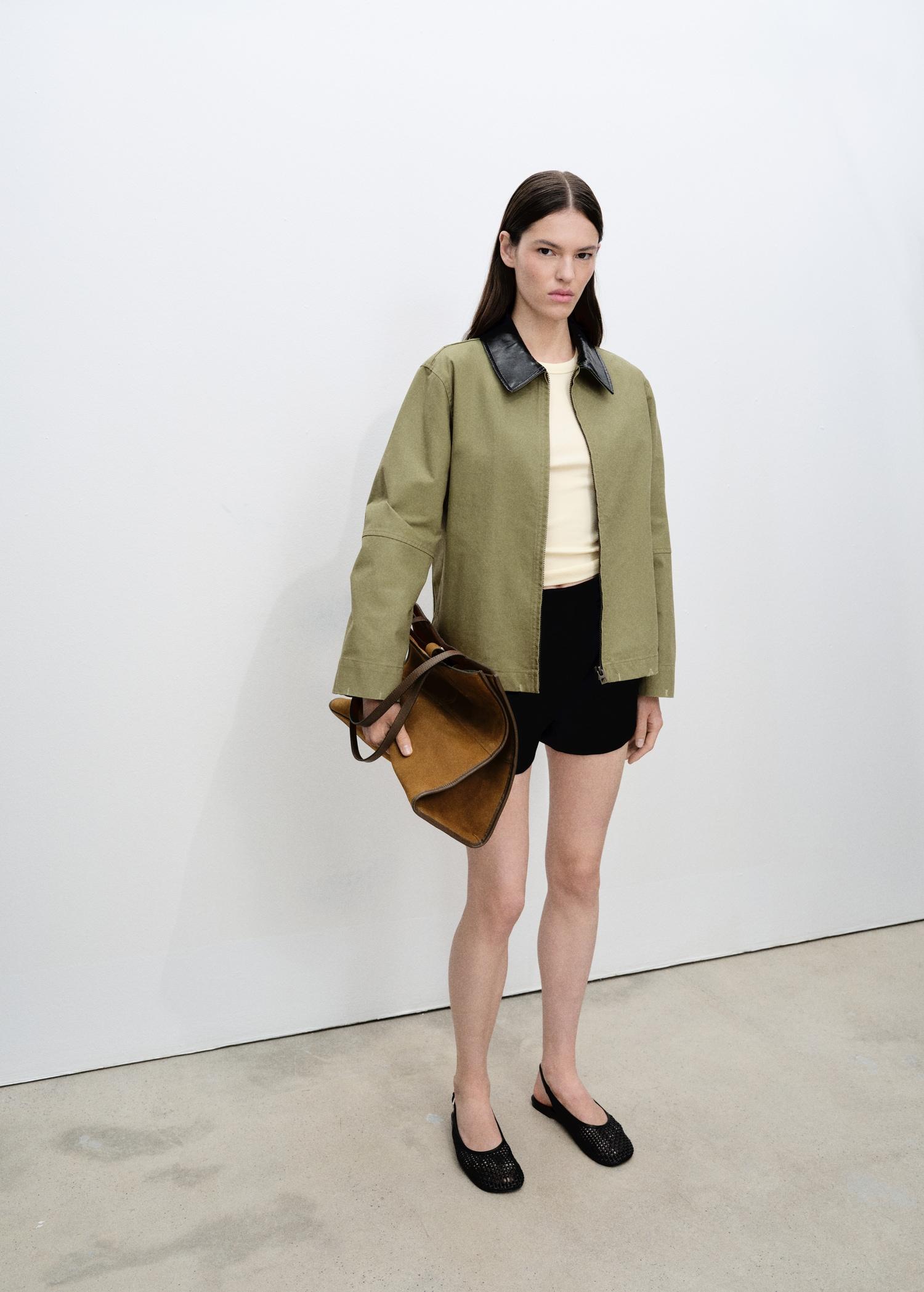 Cotton jacket with contrasting collar - Women | MANGO USA Product Image