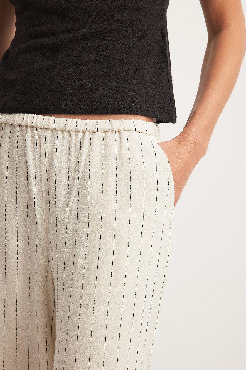 Elastic Mid Waist Linen Blend Pants Product Image