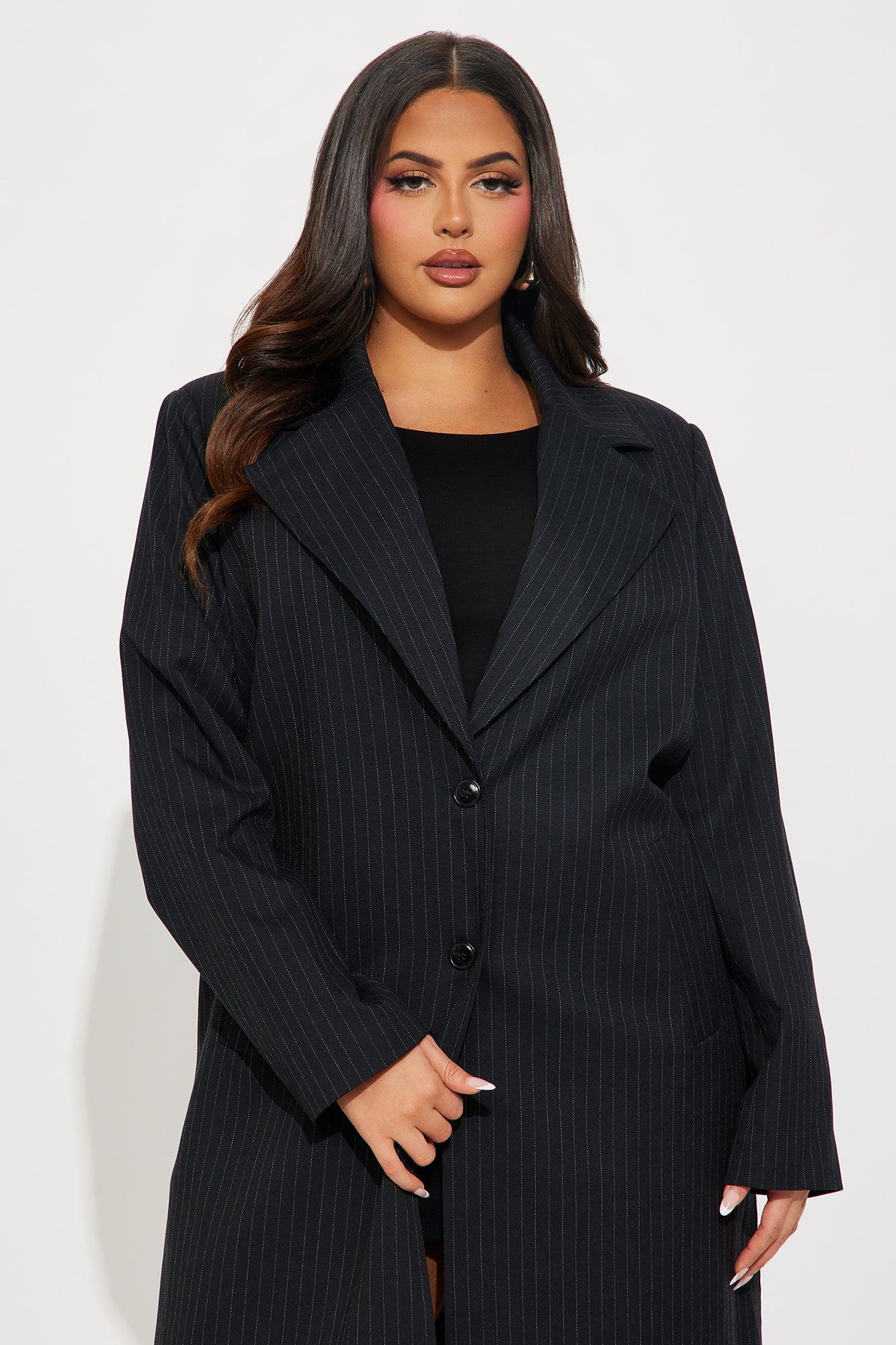 Business Plans Pinstripe Long Blazer - Black/combo Female Product Image