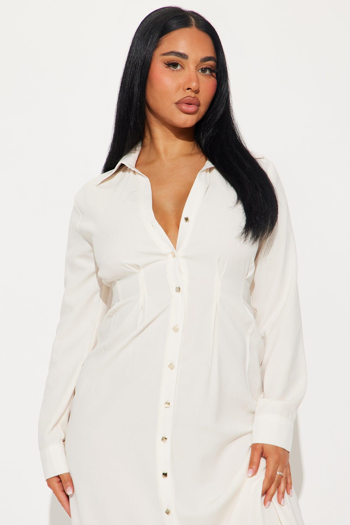 Ophelia Button Down Midi Shirt Dress - Cream Product Image