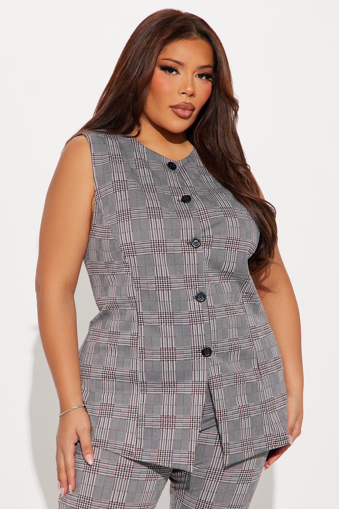 Office Sweetheart Plaid Pant Set - Black/combo Product Image