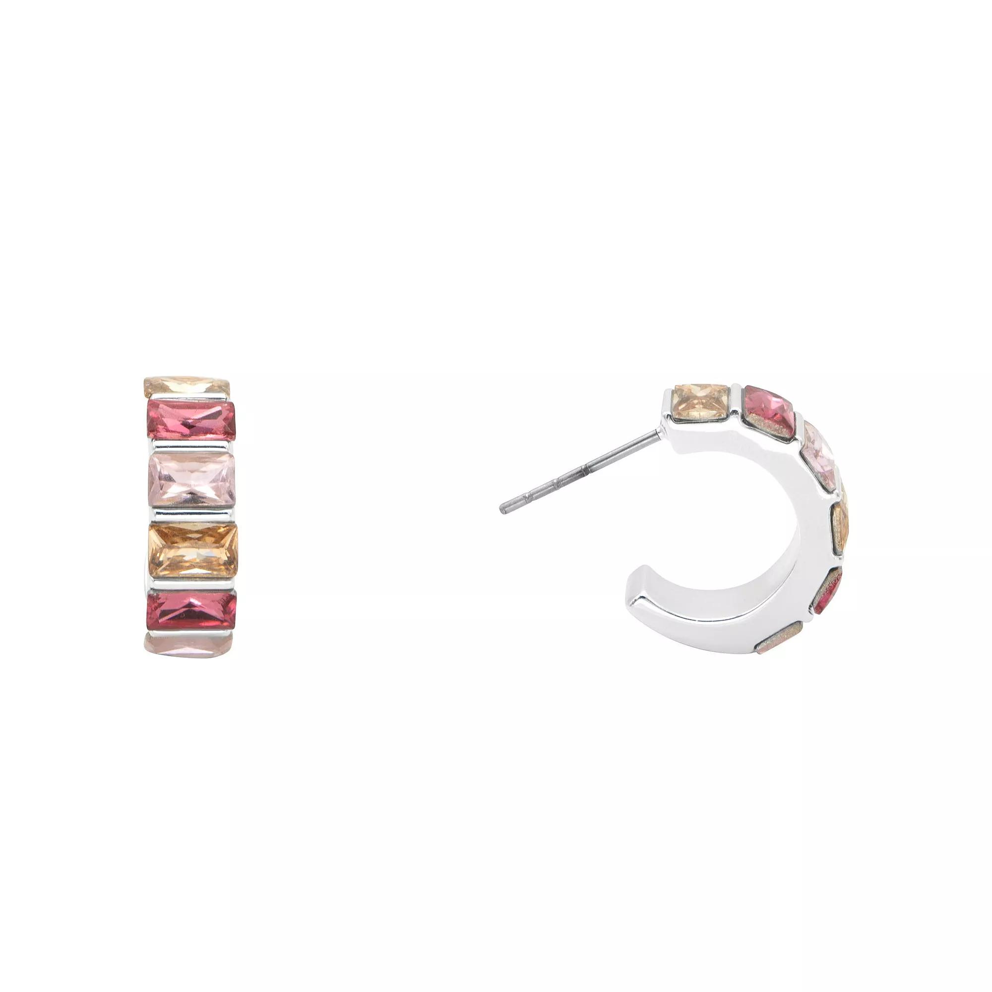 City Luxe Silver Tone Multi-Color Cubic Zirconia & Crystal Huggie Earrings, Women's, Silver Tone Team Product Image