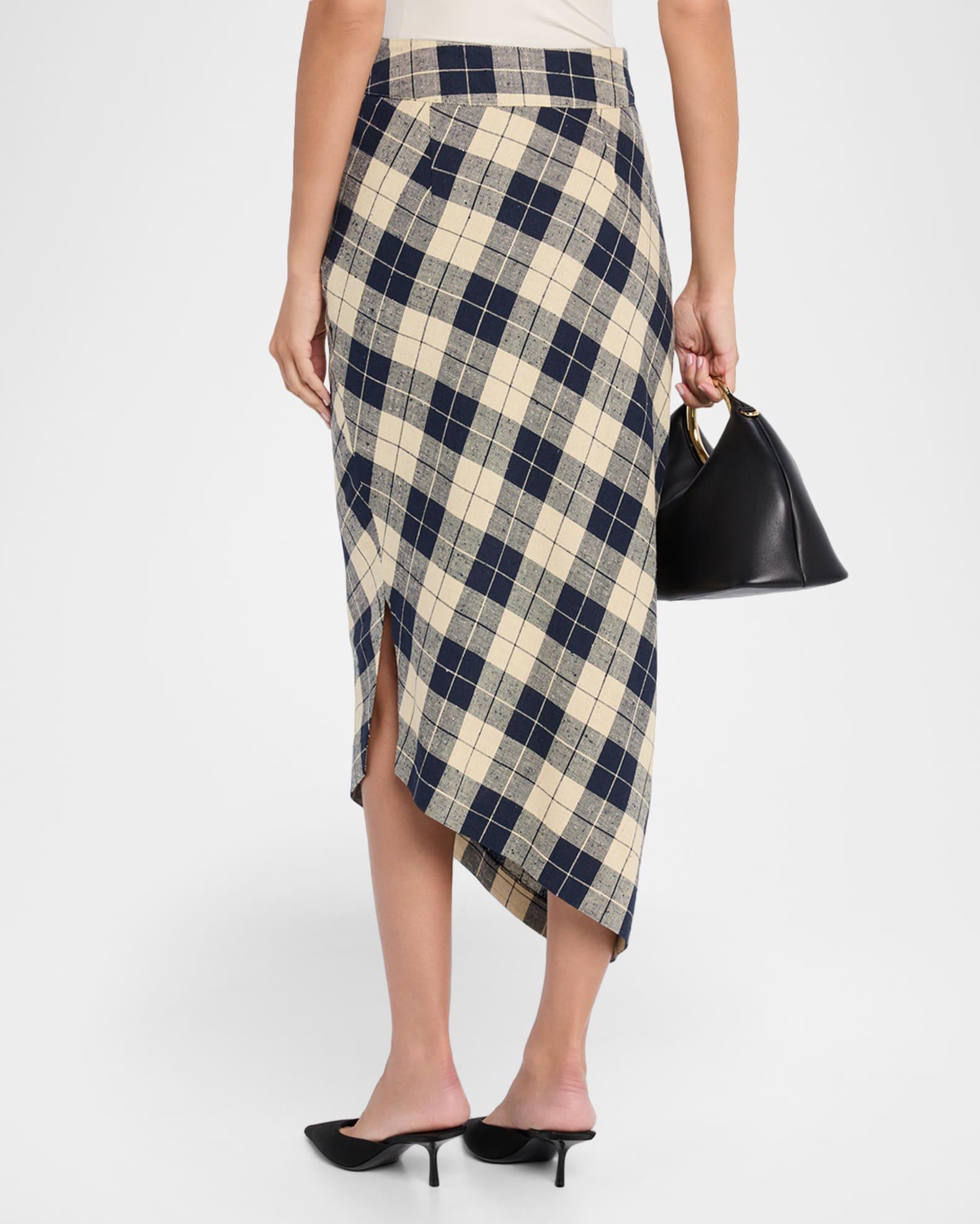 Plaid Asymmetrical Silk-Blend Skirt Product Image