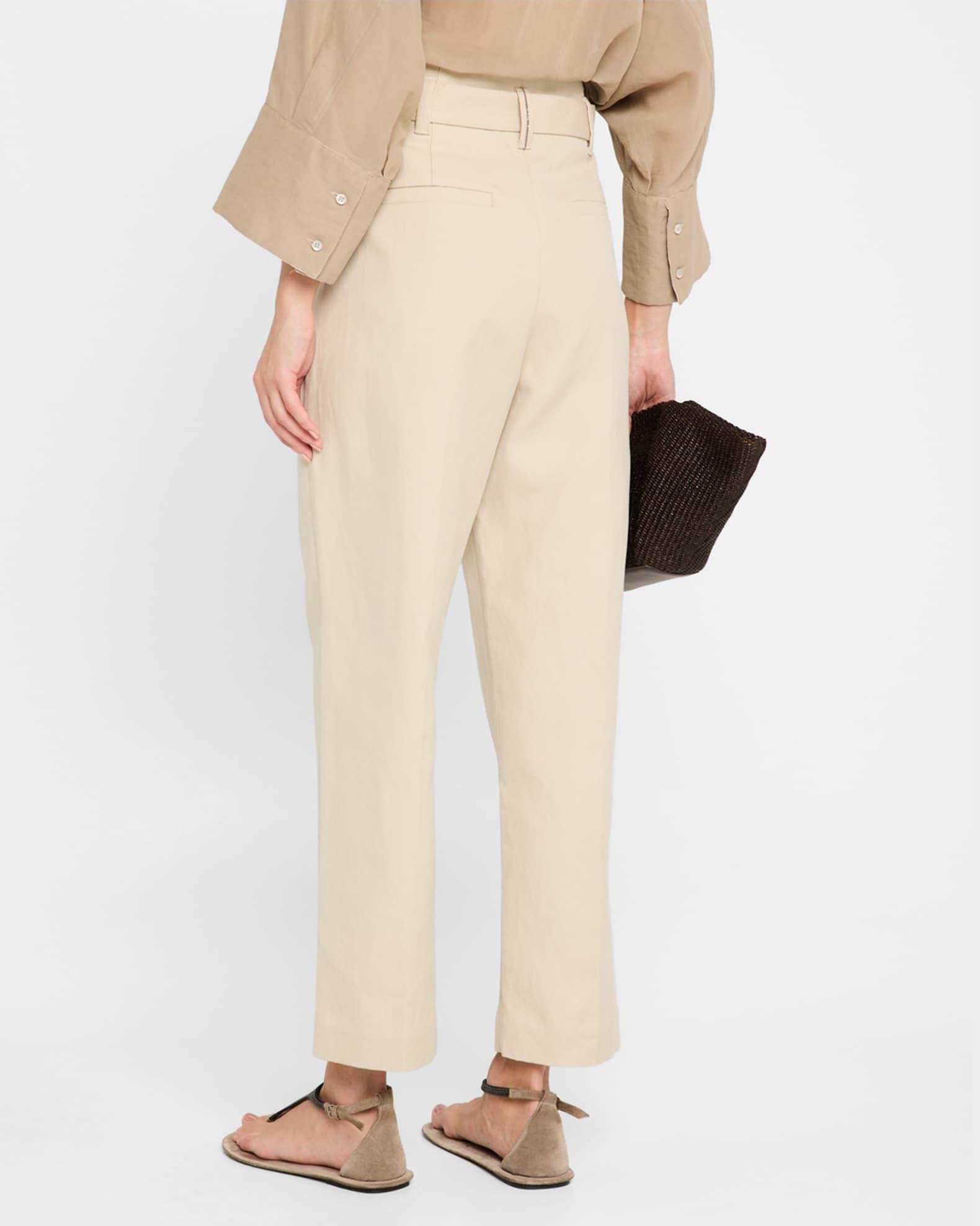 Cotton Gabardine Belted Straight-Leg Ankle Utilitly Pants Product Image