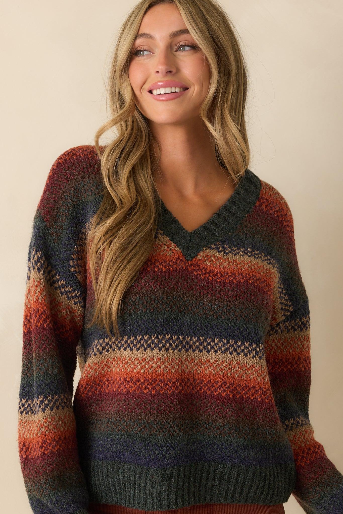 Thread & Supply Rust Multi Stripe Knit Rena Sweater Product Image