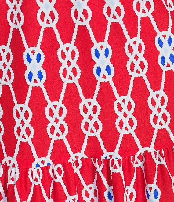 Jude Connally Libby Everyday Sailors Knot Print Jude Cloth Stretch Knit V-Neck Short Puff Sleeve A-Line Tiered Midi Dress Product Image