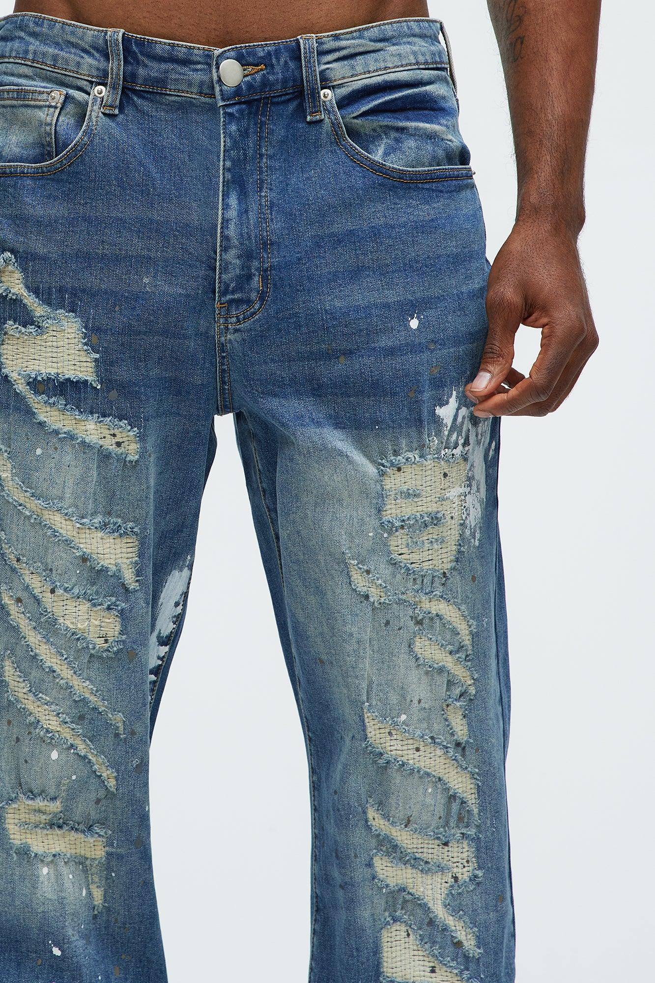 Douglas Repaired Straight Jeans - Medium Blue Wash Product Image