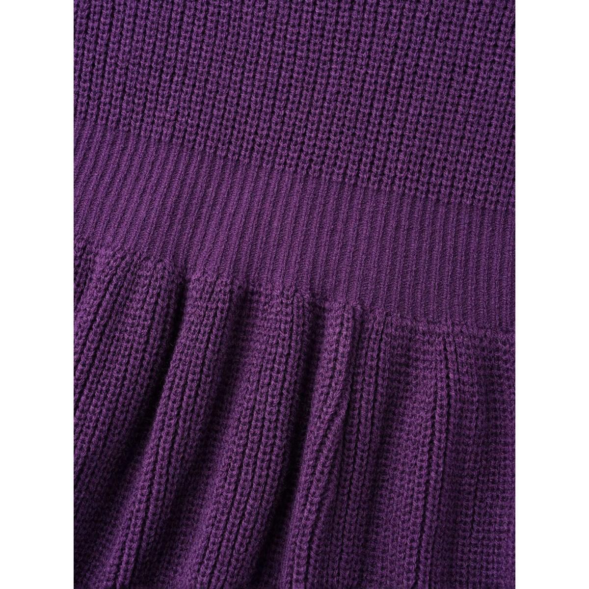 Plus Size Plain Textured Keyhole Raglan Sleeve Pullover Deeppurple Women Timeless Bodycon Long Sleeve Round Neck Elegant Pullovers BloomChic 30/6X Product Image