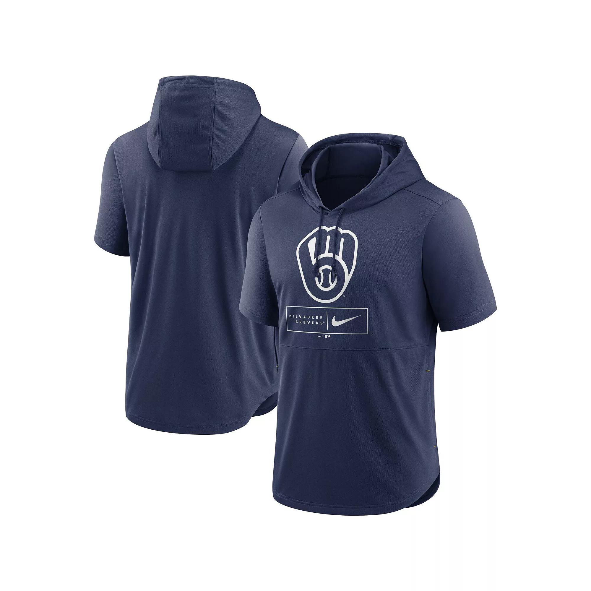 Men's Nike Navy Milwaukee Brewers Lockup Performance Short Sleeve Lightweight Hooded Top, Size: Small, Blue Product Image