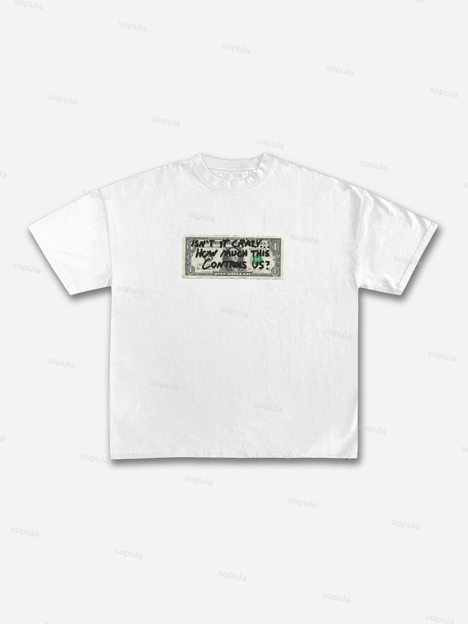 Funny Dollar Bill Graphic Print Cotton T-shirt Product Image