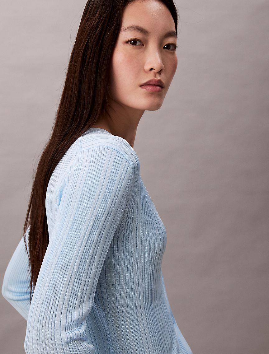 Smooth Cotton Variegated Rib Sweater Cardigan Product Image