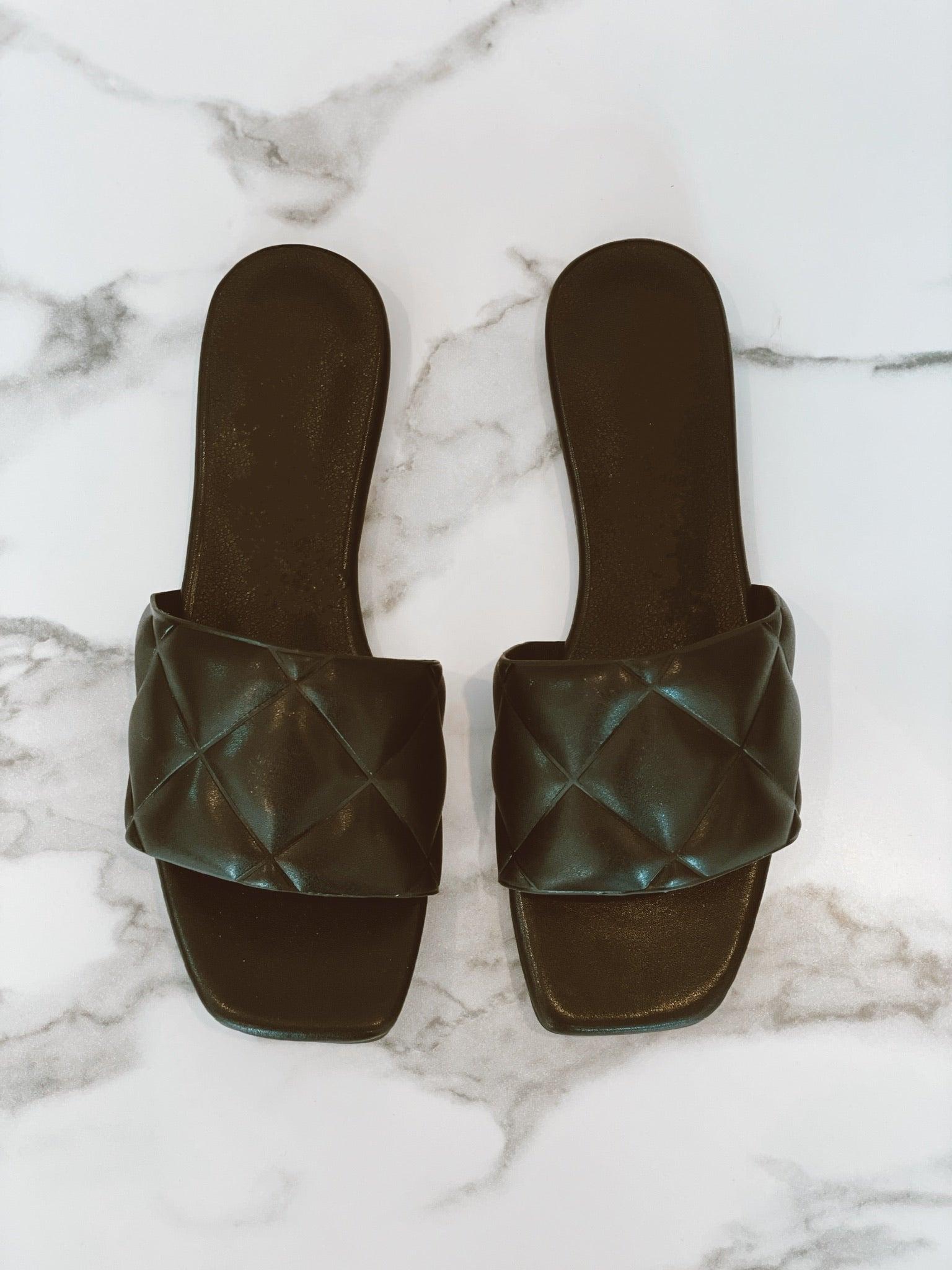 Cleo Quilted Slides Sandal | Black Product Image
