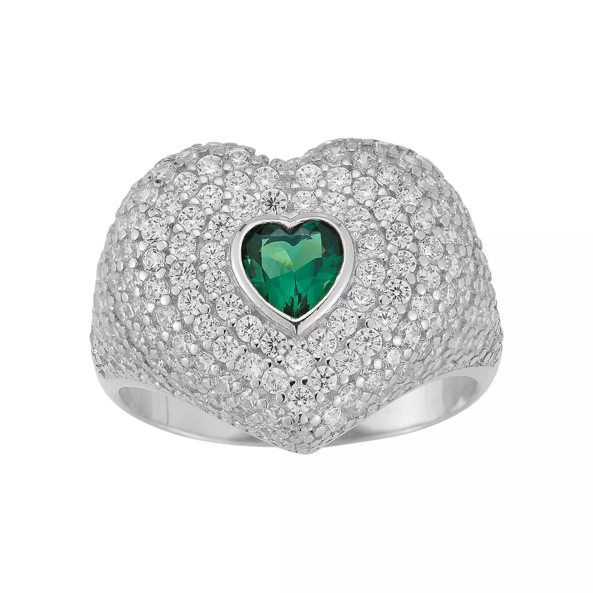 Sunkissed Sterling 14k Gold Over Silver Cubic Zirconia Heart Signet Ring, Women's, Size: 7, Silver Tone Product Image