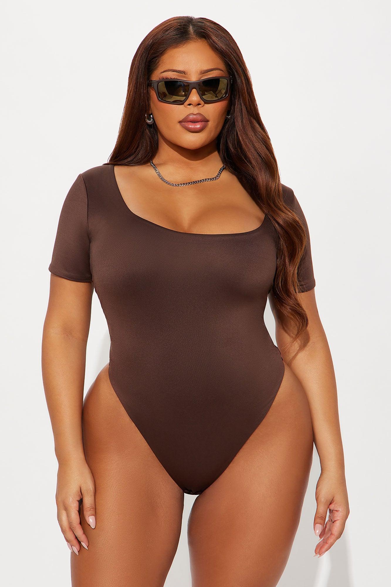 Contour Double Lined Short Sleeve Scoop Neck Bodysuit - Chocolate Female Product Image