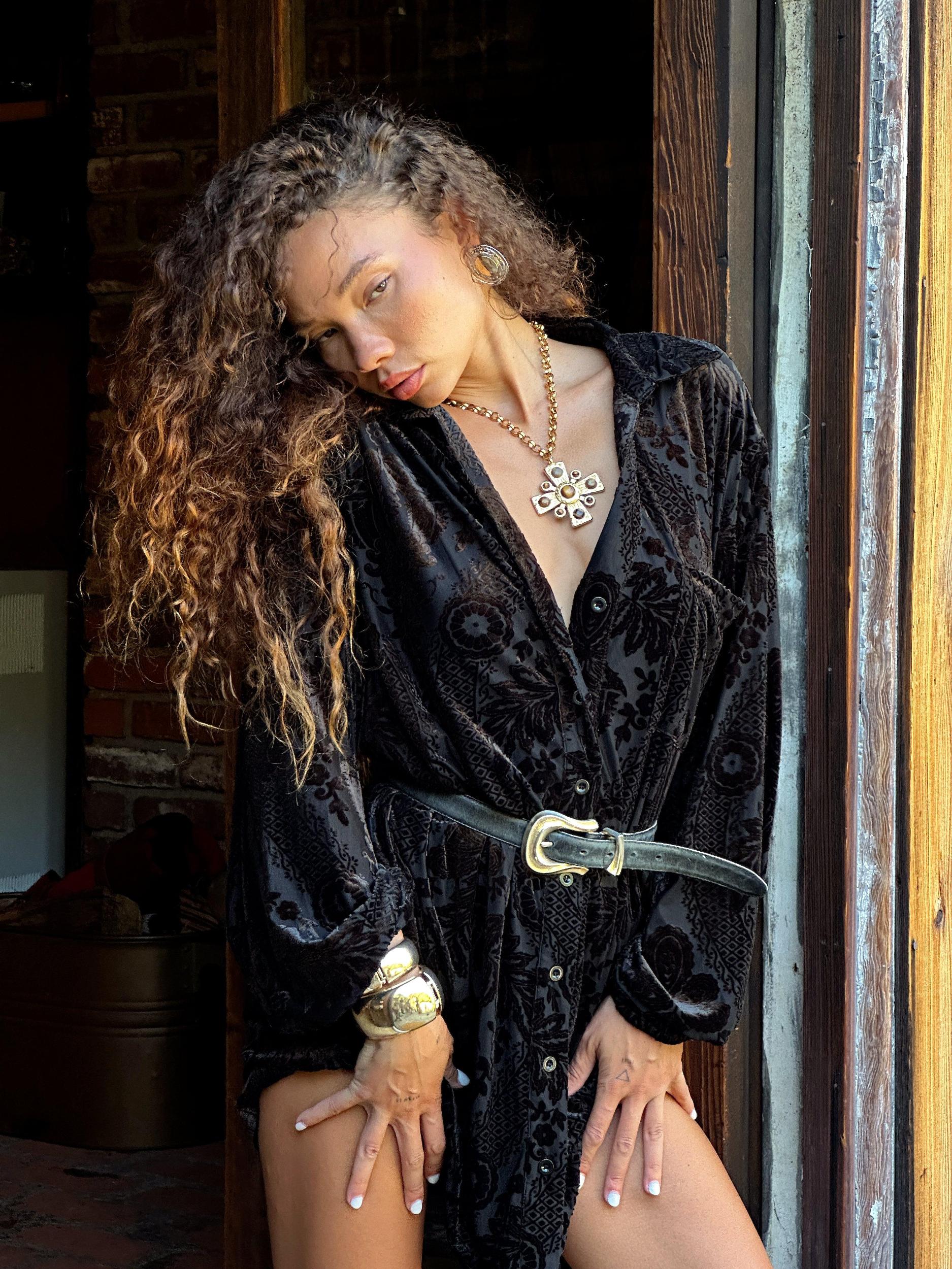 Loretta Black Velvet Burnout Mini Dress Product Image