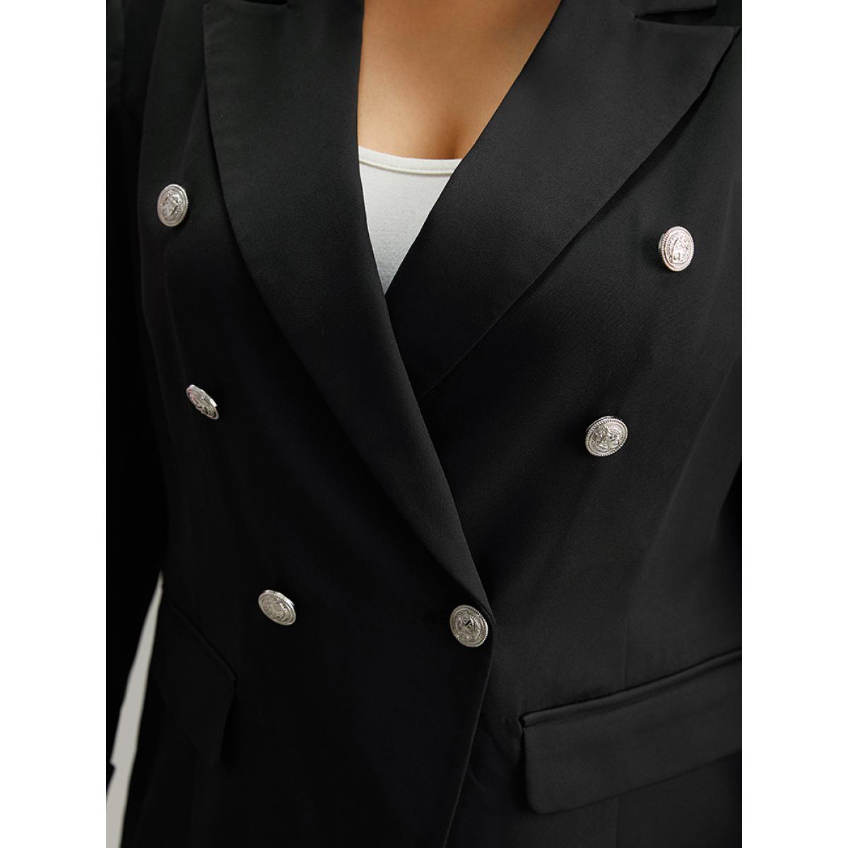 Plus Size Suit Collar Metal Detail Patchwork Blazer Black Women Office Plain Patchwork Sleeve Long Sleeve Suit Collar 26/4X Office Blazers BloomChic Product Image