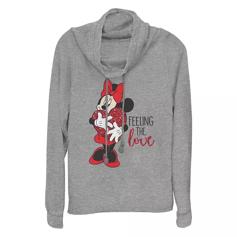 Disneys Minnie Mouse Feeling The Love Plus Size Cowlneck Graphic Lightweight Long Sleeve, Womens Gray Grey Product Image